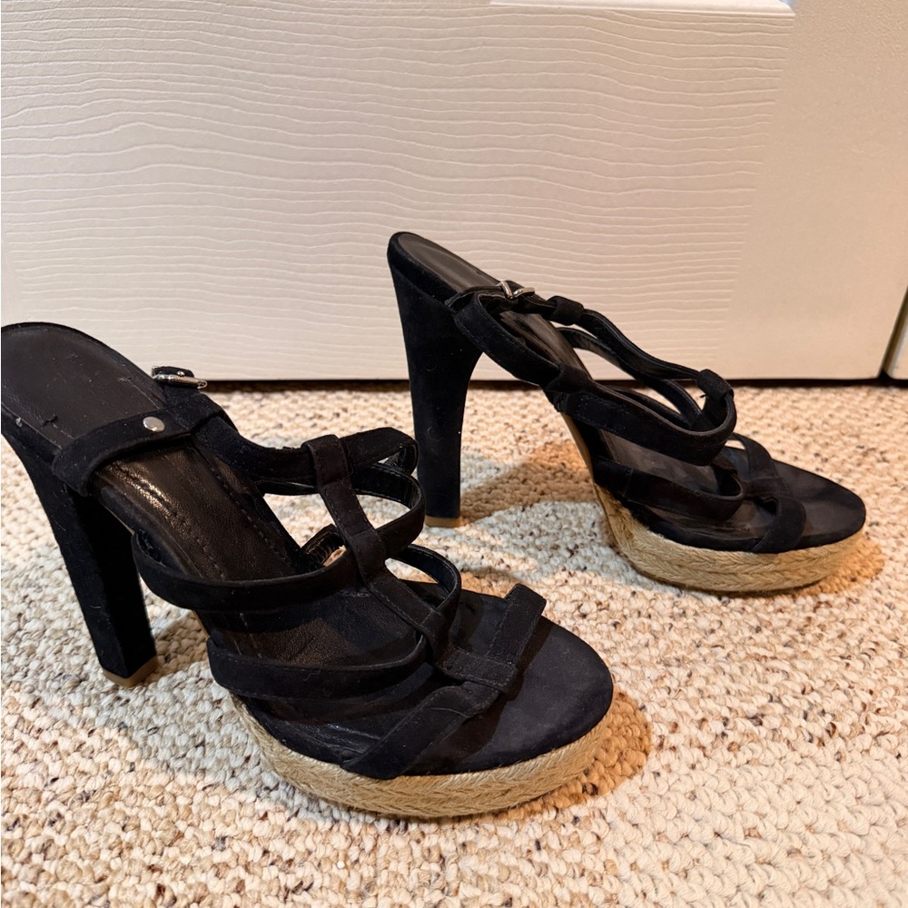 Vintage BCBG Black Suede Gladiator Heels-size 8